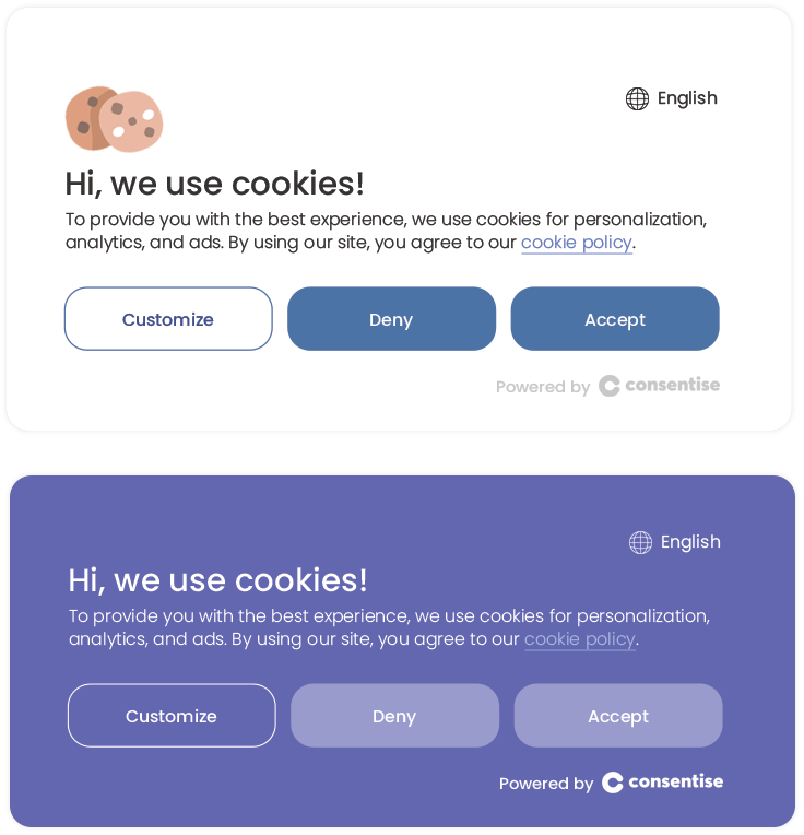 Customized cookie consent banner matching brand colors